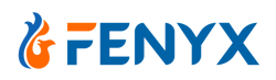 FENYX logo with an orange and blue flame-shaped graphic and blue text