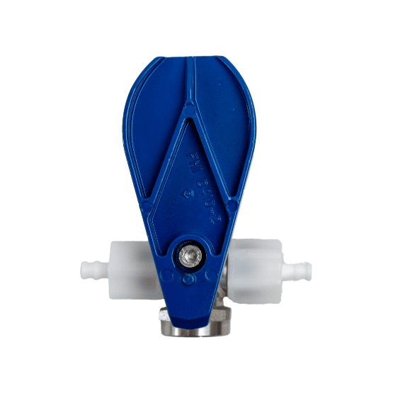 Blue teardrop-shaped base component for the pump head with a central metallic screw